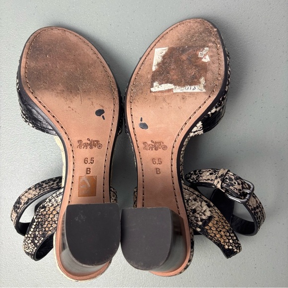 Coach Pipher Women's Heels Sandals 6.5B Black Snake Print Ankle Buckle Block - Picture 10 of 11